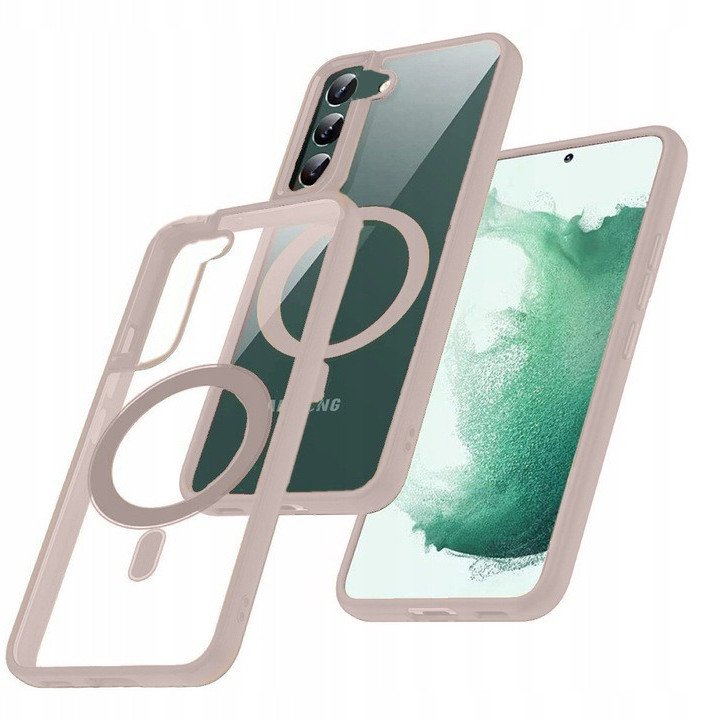 Etui Magsafe Supero Hybrid do Samsung Galaxy S23+ Plus, bezbarwne + różowa ramka