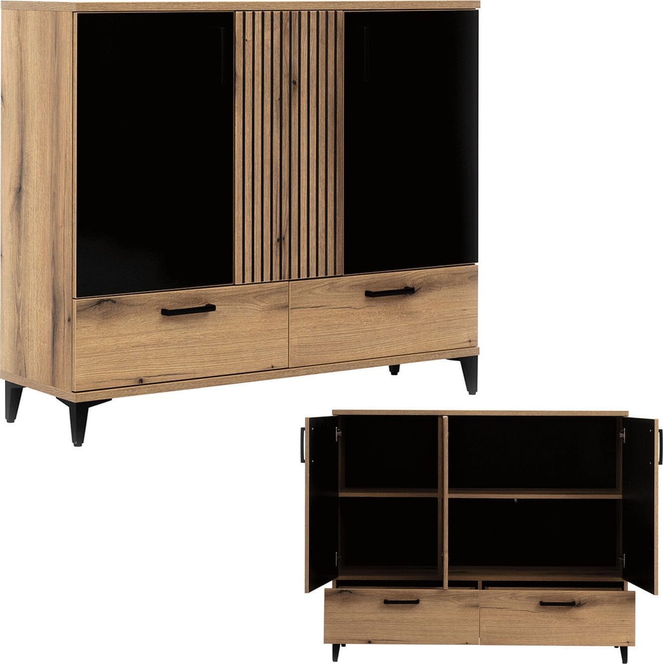 BogFran Komoda z szufladami dąb czarna połysk ARIS AS4