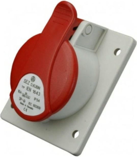 SEZ Gniazdo tablicowe skośne 5P 16A 400V czerwone podtynkowe z puszką IP44 (GTPN 1653)