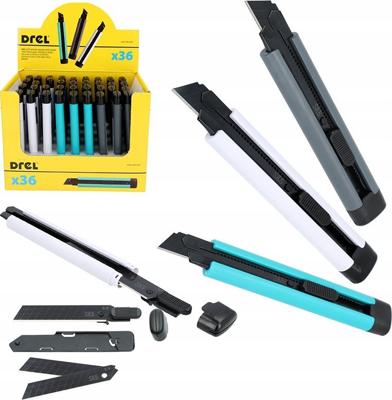 Nóż z ostrzem łamanym 18 mm tapeciak nożyk ABS ostrze SK5 czarne 3 ostrza