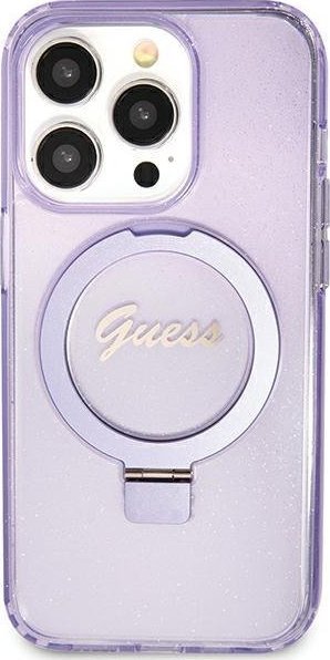 Guess Guess GUHMN61HRSGSU iPhone 11 / Xr 6.1" fioletowy/purple hardcase Ring Stand Script Glitter MagSafe