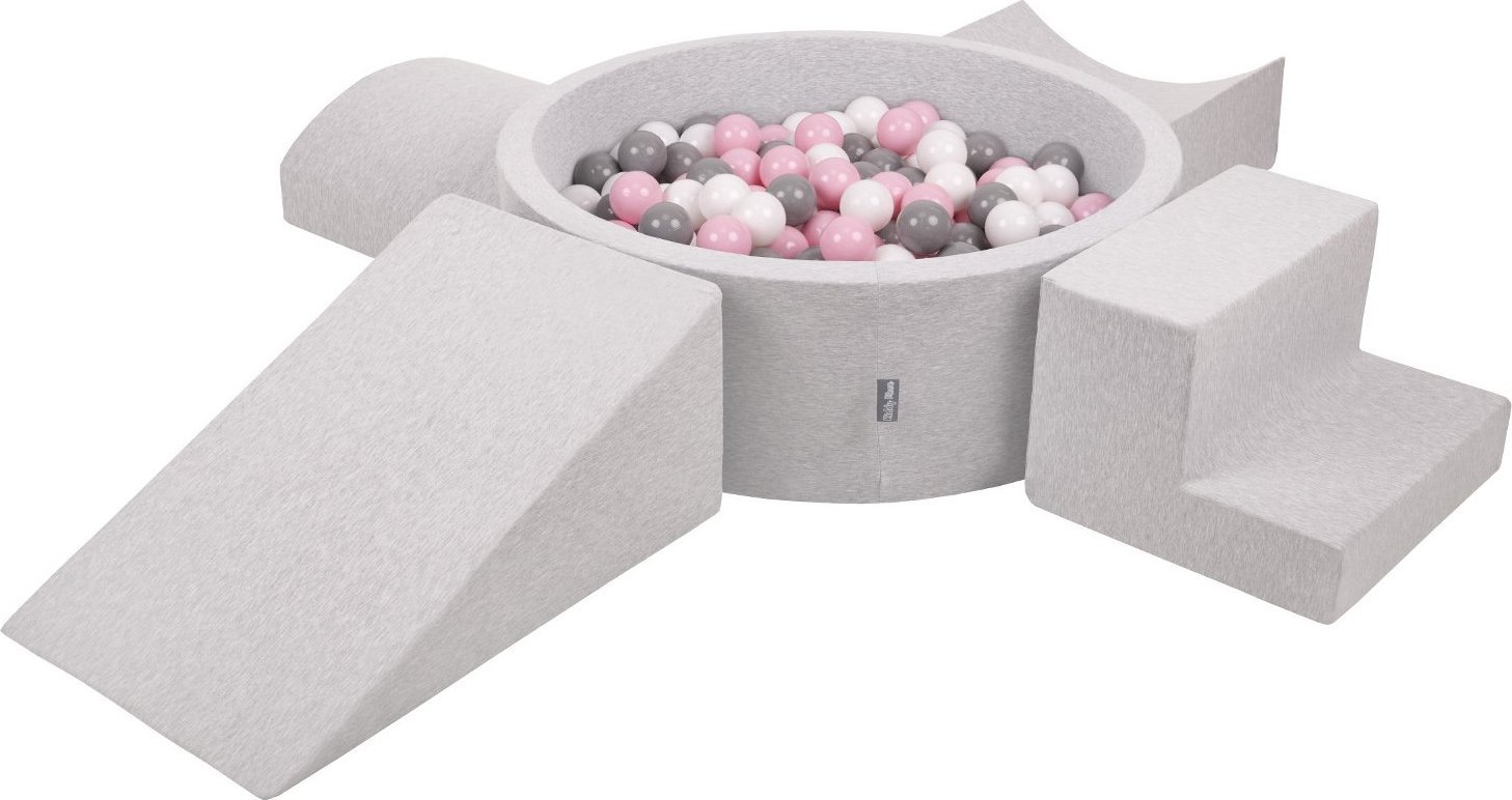 KiddyMoon KiddyMoon Piankowy plac zabaw PPZP-OK30D-115 z piłeczkami jasnoszary: biały-szary-pudrowy róż basen 300/klin L/rampa L/półwałek L/schodek Za