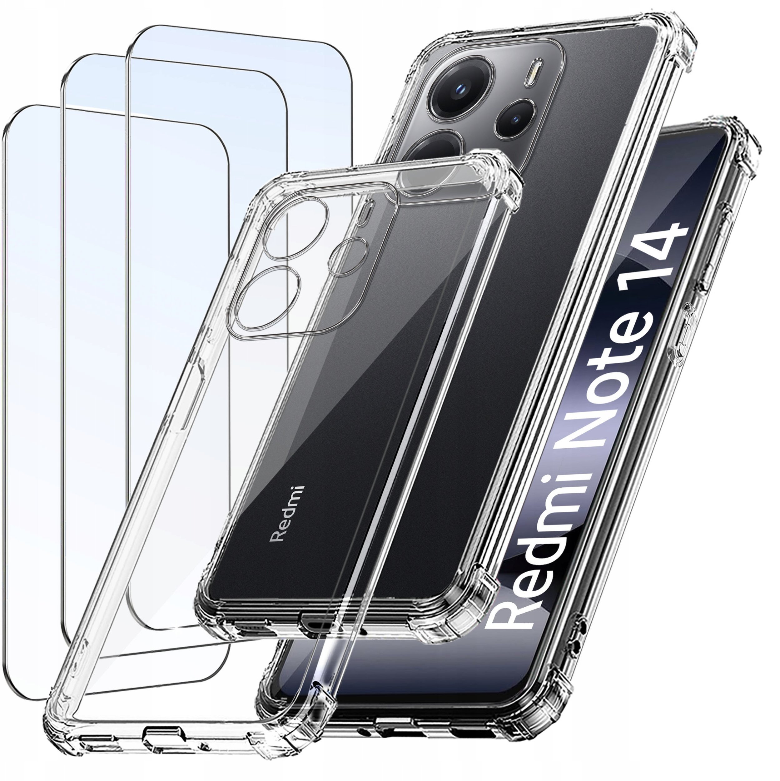 ZESTAW Etui do Xiaomi Redmi Note 14 5G ANTI-SHOCK WZMACNIANE 3X SZKŁO