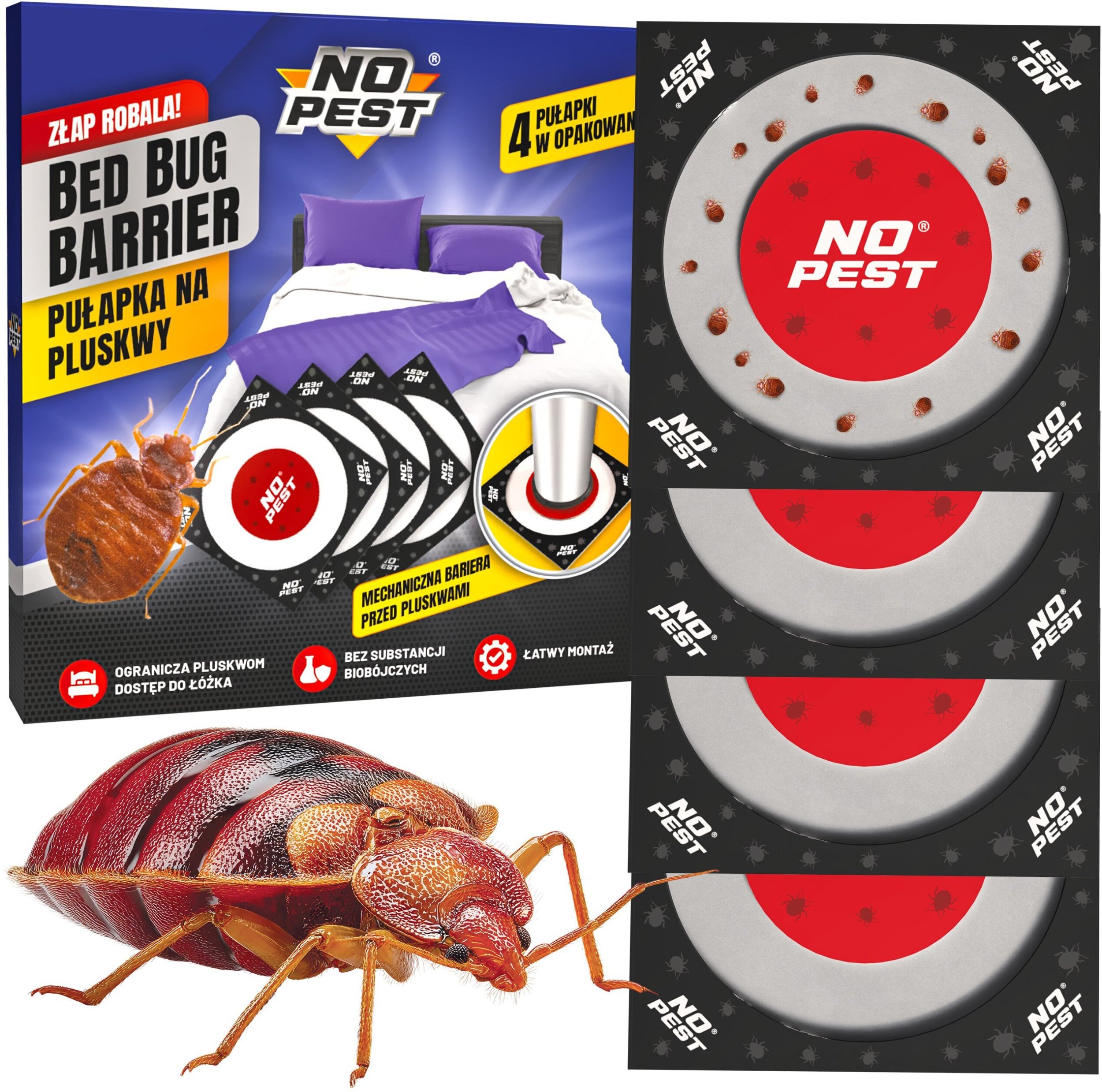 Pułapka Lepowa Lep na Pluskwy Domowe Przeciw Pluskwom Pod Nogi Łóżka "Bed Bug Barrier" (4 szt)