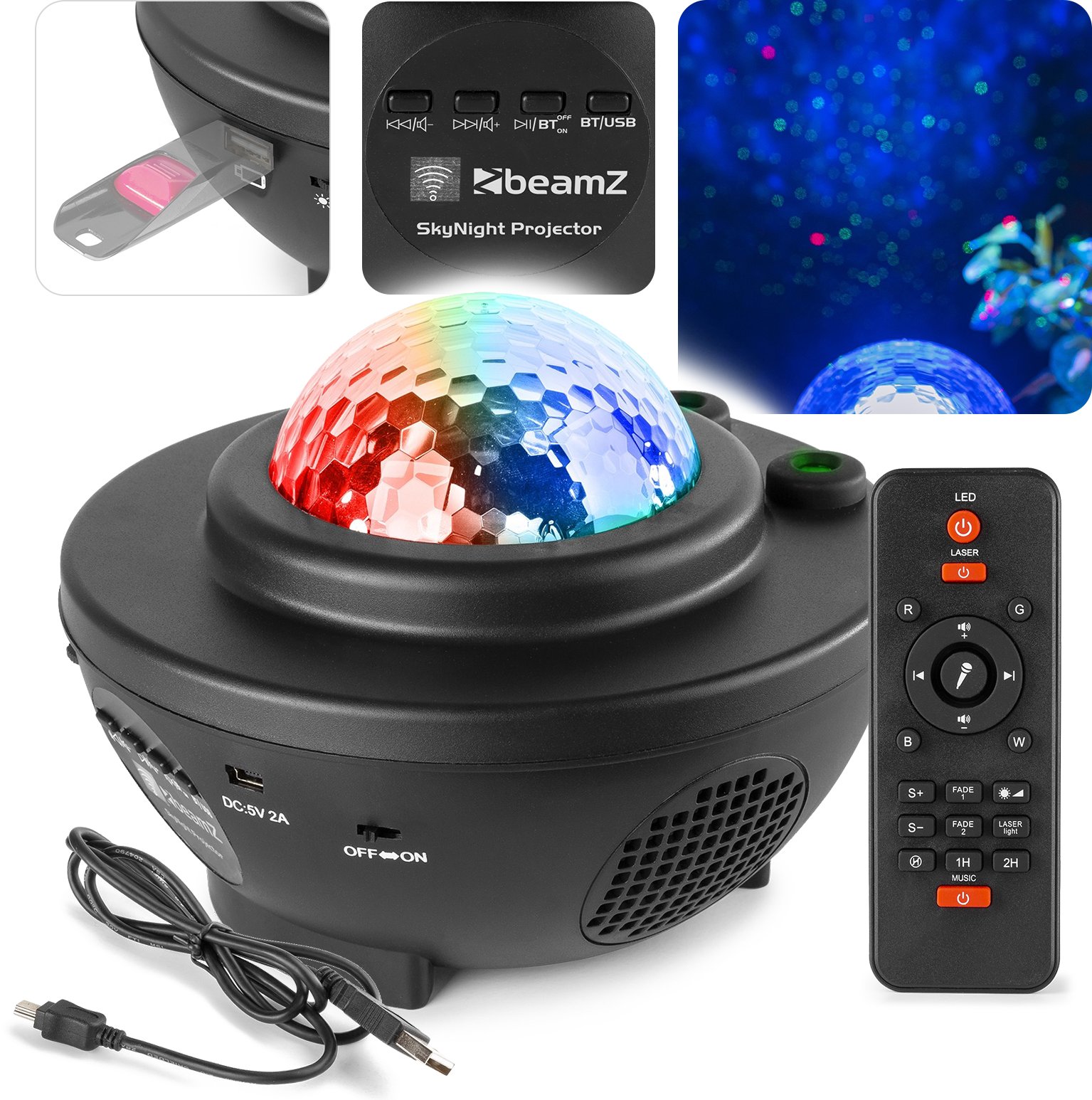 Półkula Projektor z głośnikiem SkyNight BT IRC R/G pilot Beamz one size