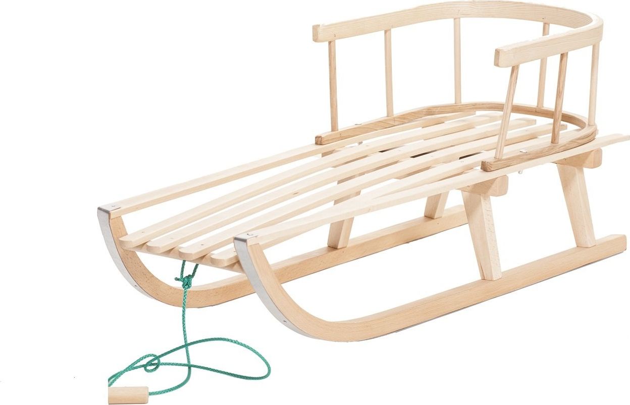 Sanki drewniane z oparciem brązowe