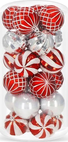 Springos Bombki choinkowe 24 szt. ozdoby świąteczne zestaw czerwone, szare, srebrne UNIWERSALNY
