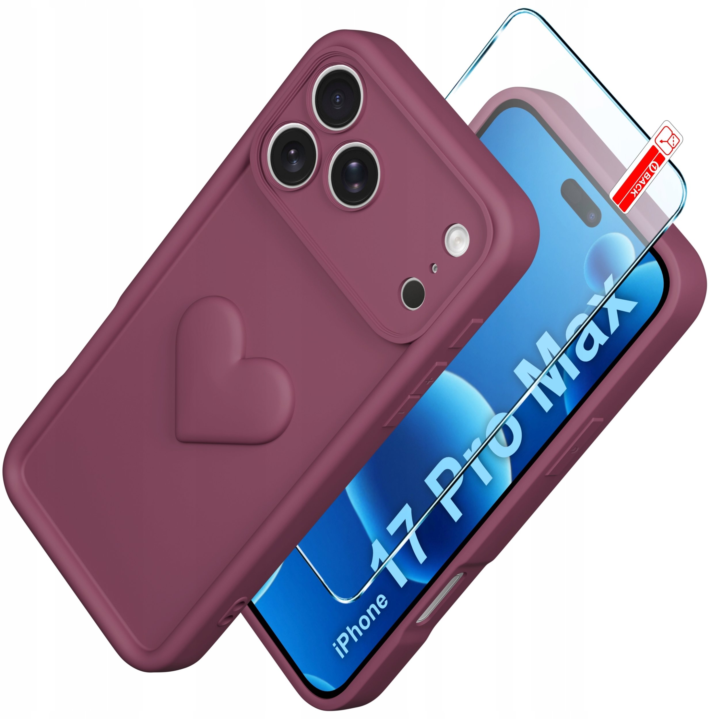 Etui do iPhone 17 Pro Max CASE silikonowe MATOWE serce + Szkło ochronne 9H
