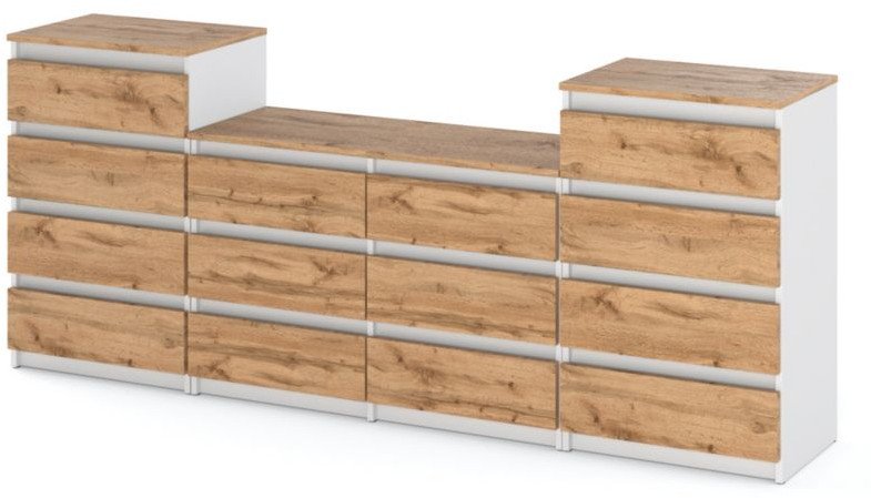 Komoda 14 Szuflad Pojemna Szafka Salon Sypialnia Rtv 180cm Biały Dąb Wotan