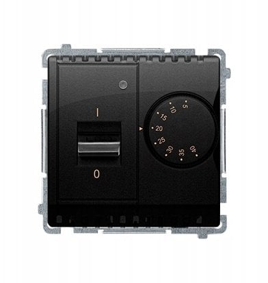 Simon Basic Regulator temperatury z czujnikiem wewnętrznym, 16A, 230V. Montaż gniazda na wkręty do puszki czarny BMRT10W.02/49