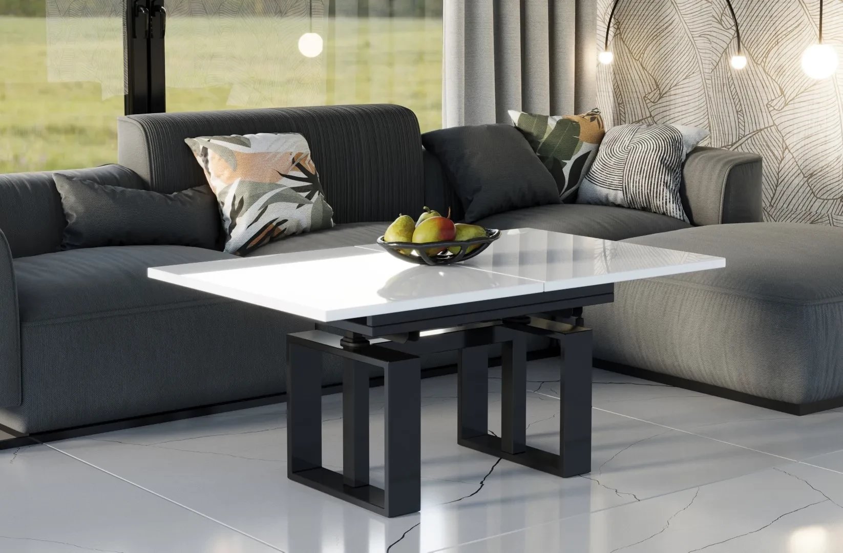 Ława rozkładana podnoszona EMPOLI 110(170)x65 biały połysk ENDO