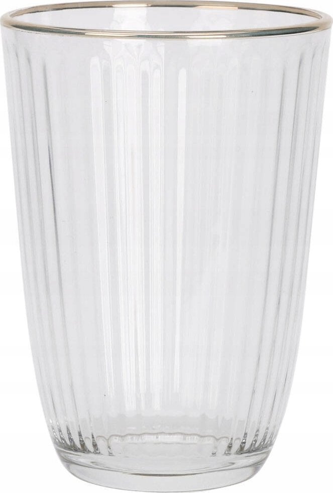 Excellent Houseware Prążkowana szklanka ze złotym brzegiem, 395 ml