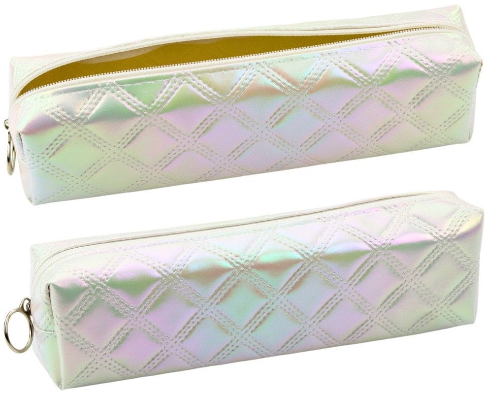 Piórnik Szkolny Organizer Tłoczony Wzór Biały Perłowy 21x6cm LEAN