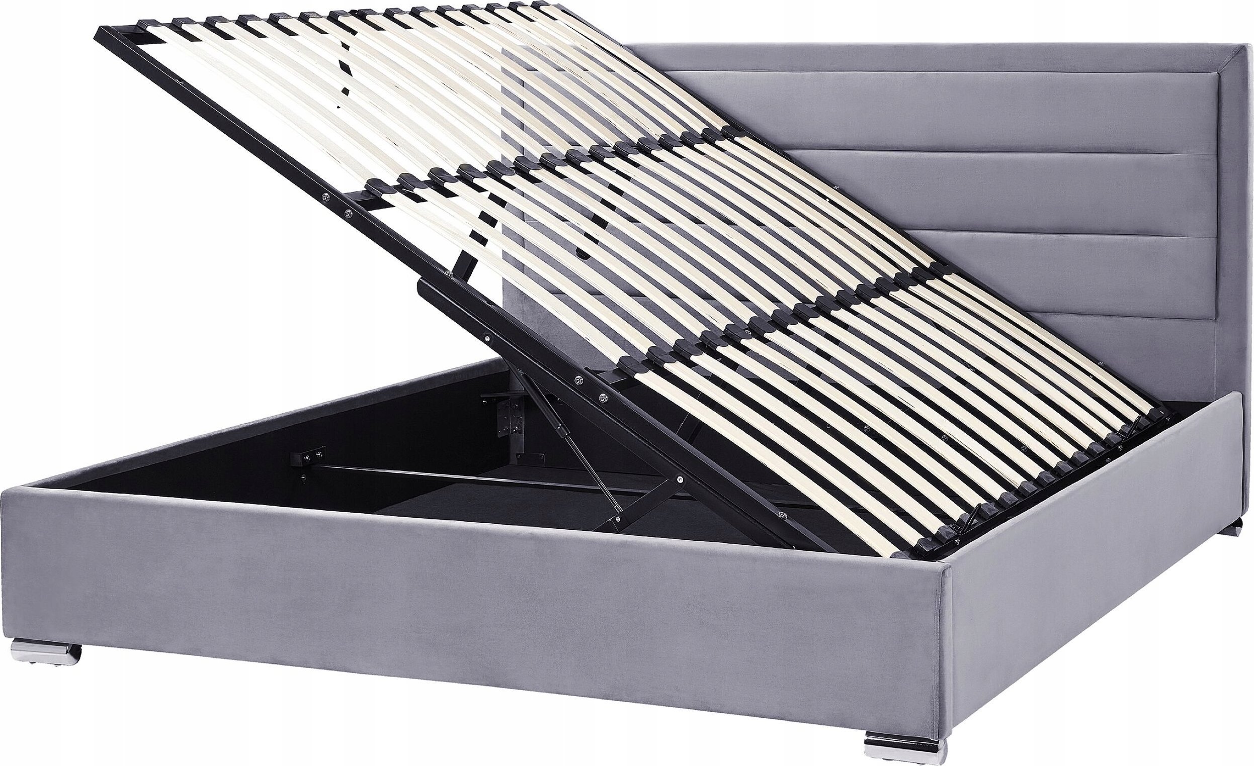 Beliani Łóżko z pojemnikiem welurowe 180 x 200 cm ciemnoszare ROUEN