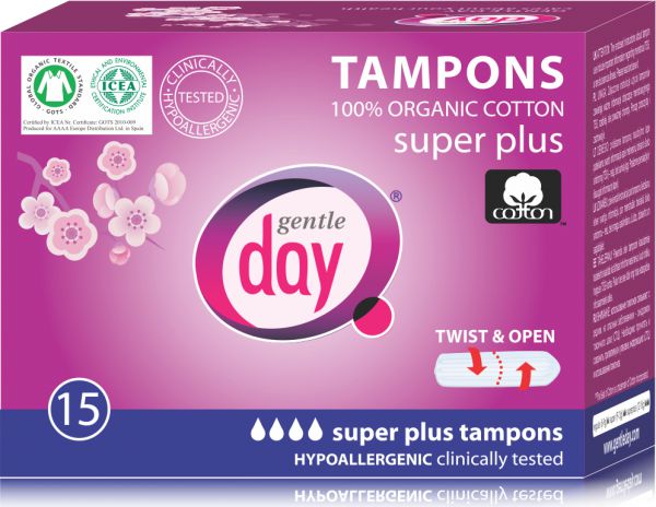 Gentle Day Tampony ze 100% bawełny ekologicznej Super plus 15szt