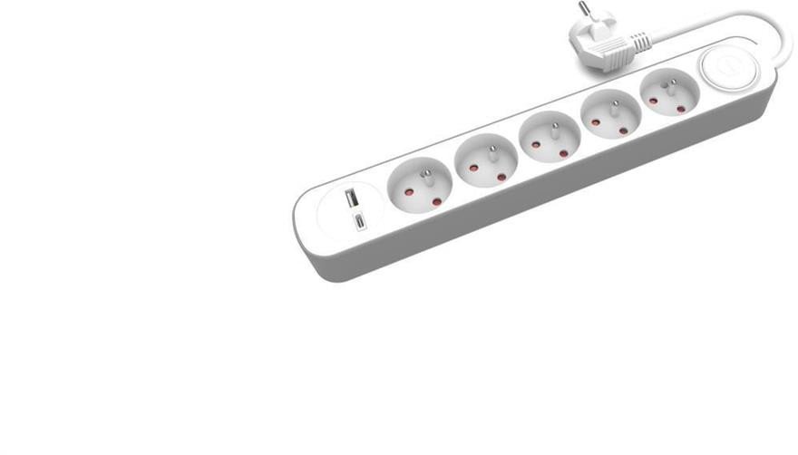 Przedłużacz stały 5x z włącznikiem oraz gniazdami USB A USB C 5m PS-570WS+USBA+USBC/5 E W-30005