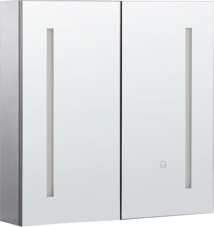 Beliani Szafka łazienkowa wisząca z lustrem LED 60 x 60 czarna CHABUNCO