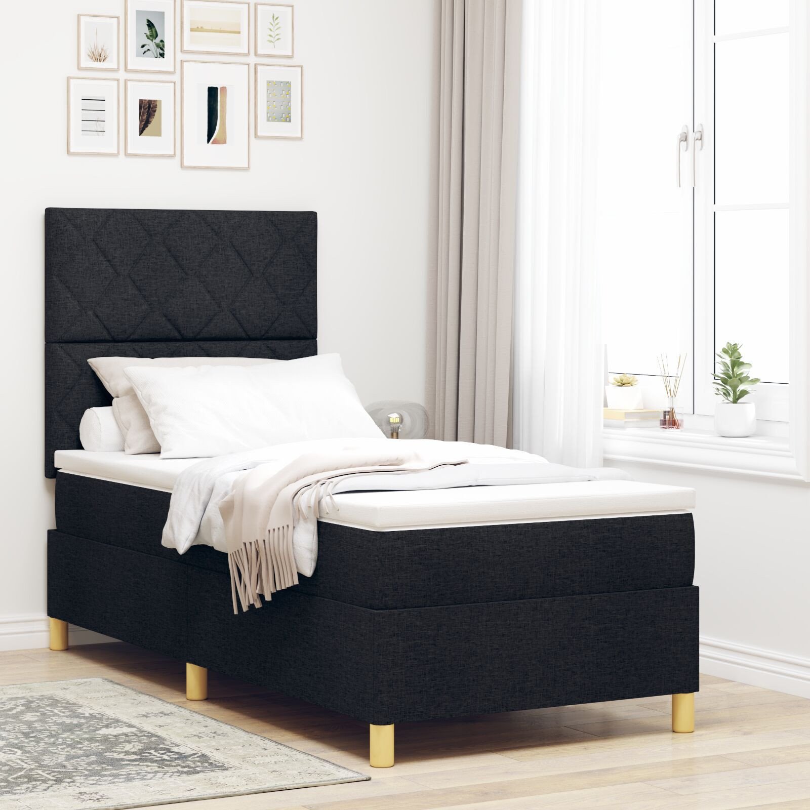 vidaXL Łóżko Box Spring czarne 100x200 cm z materacem
