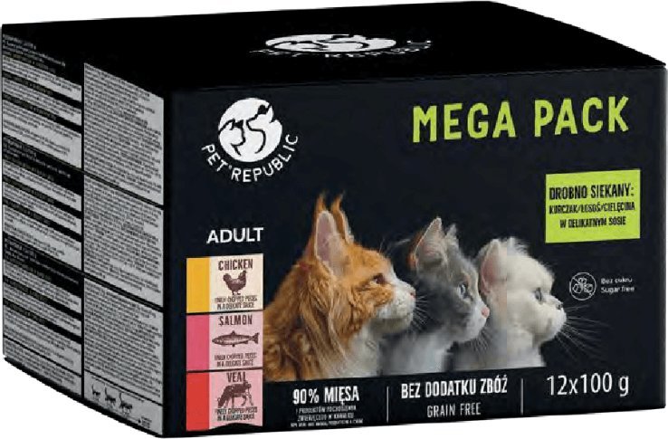 Pet Republic PetRepublic karma mokra dla kota kawałki w delikatnym sosie MIX 3 smaków 12x100g