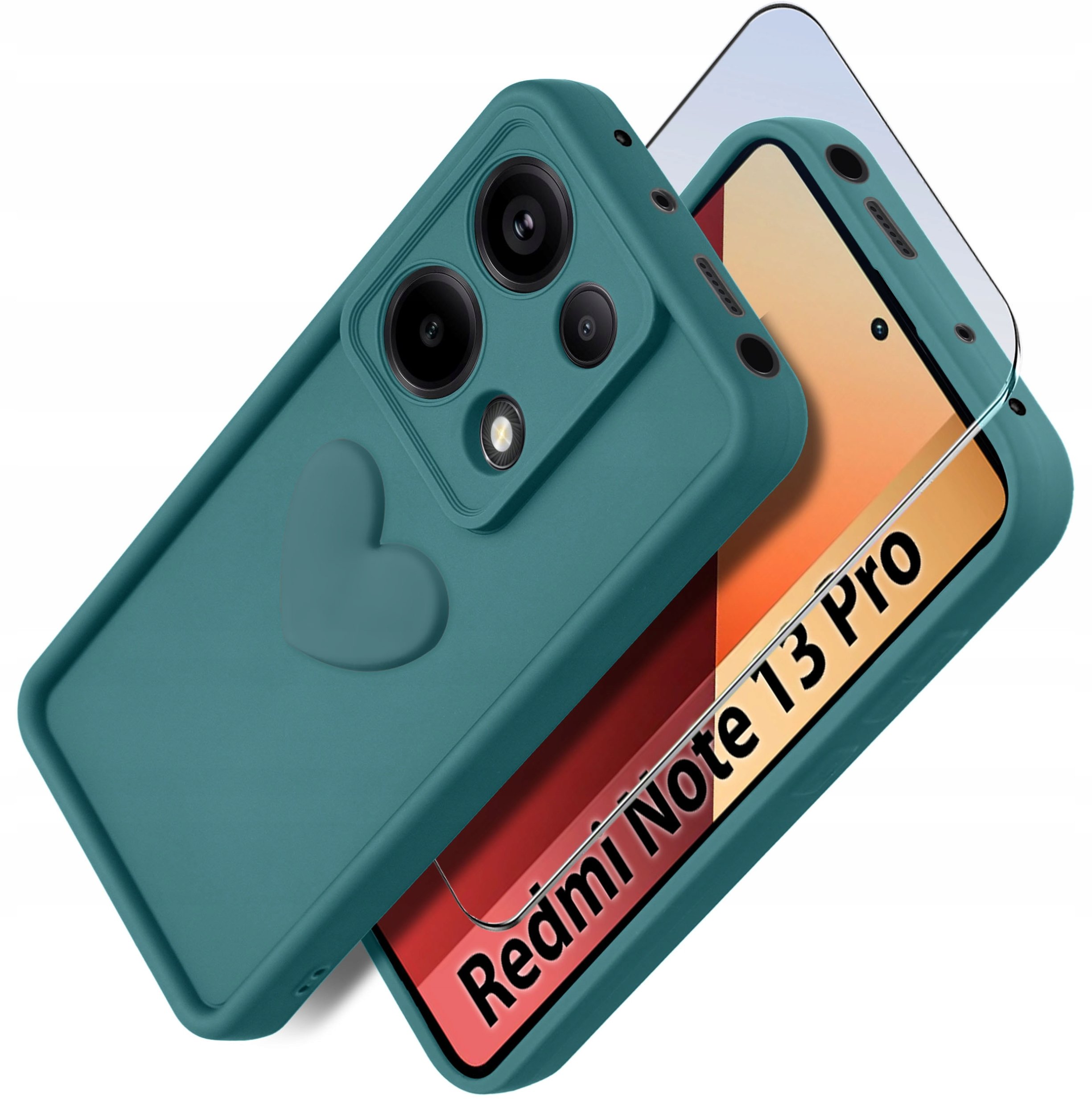 Etui do Xiaomi Redmi Note 13 Pro 4G silikonowe MATOWE serce + Szkło 9H
