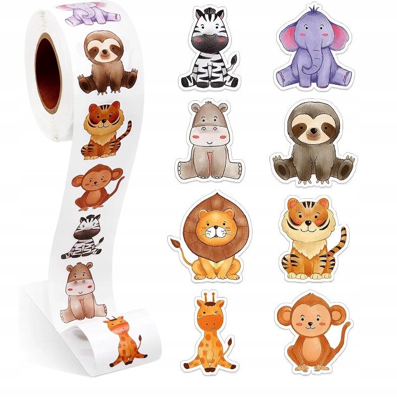 Naklejki Zwierzęta Zwierzątka Safarii Etykieta Dekoracyjna 500 szt.