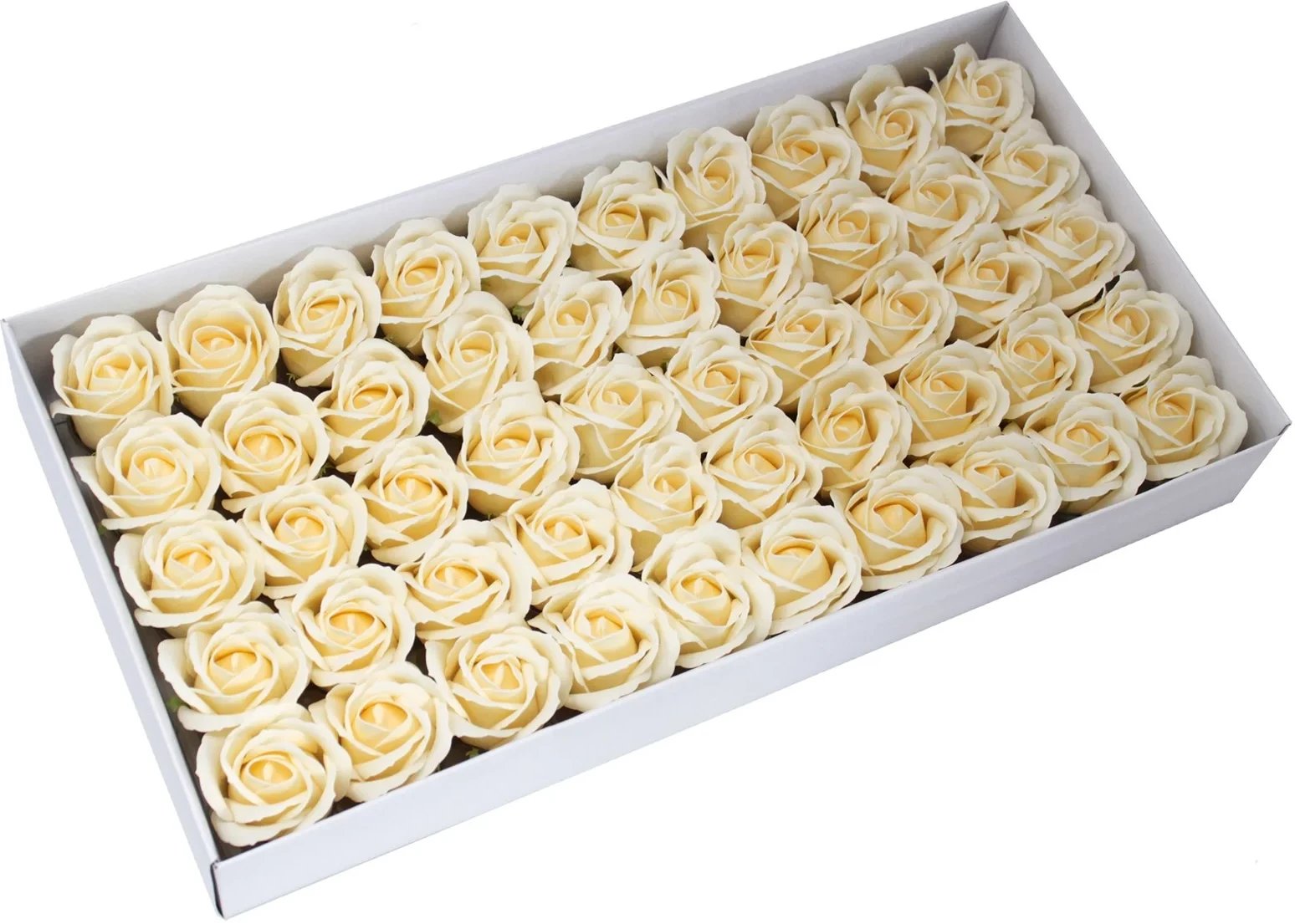 Kremowe Mydlane Róże - Komplet 50 sztuk w Pudełku