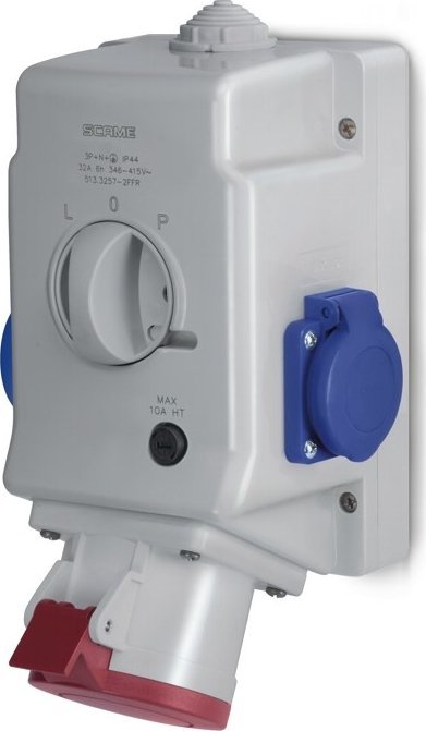 Scame Gniazdo natynkowe OPTIMA-COMBI 3P+N+E 32A + 2x230V z przełącznikiem L-0-P