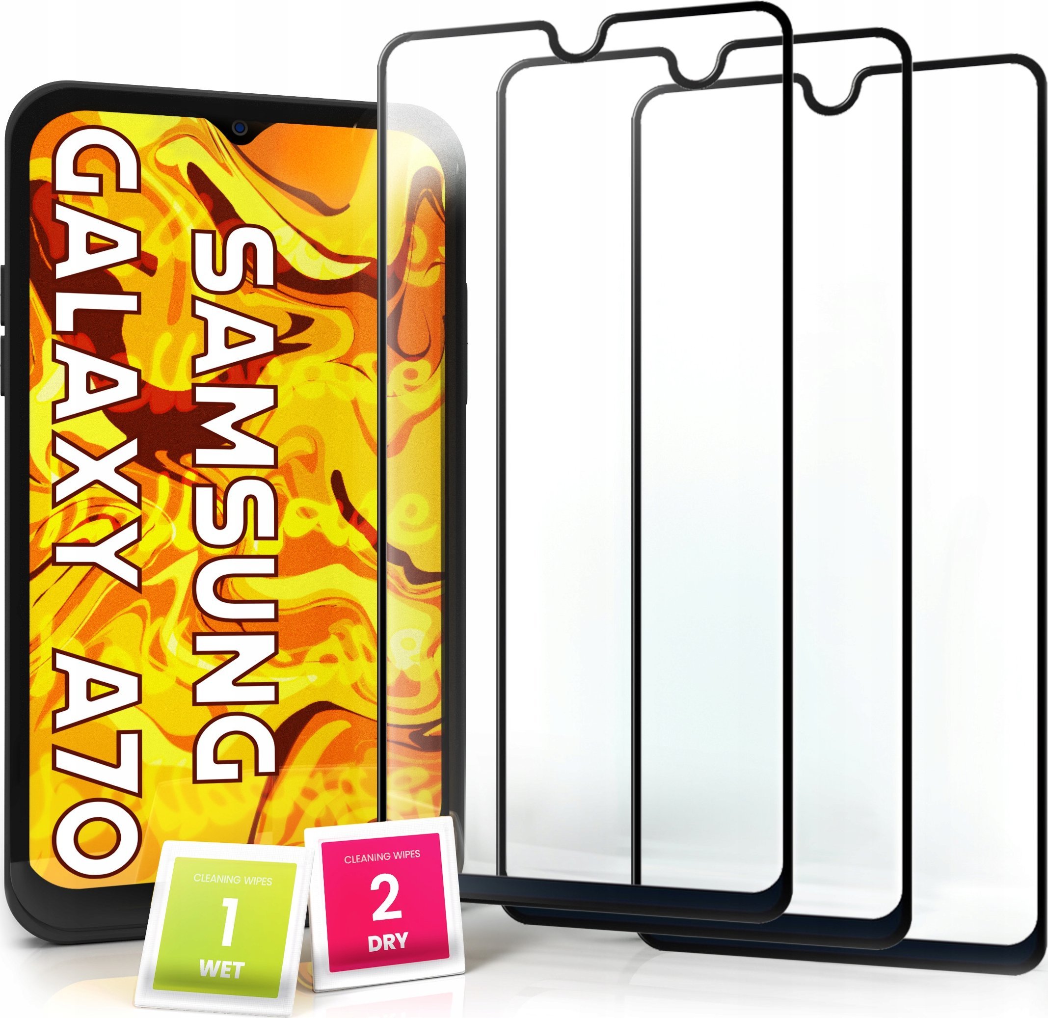 Hello Case 3-pak SZKŁO HARTOWANE DO Samsung Galaxy A70 na cały ekran 9H ochronne 5D