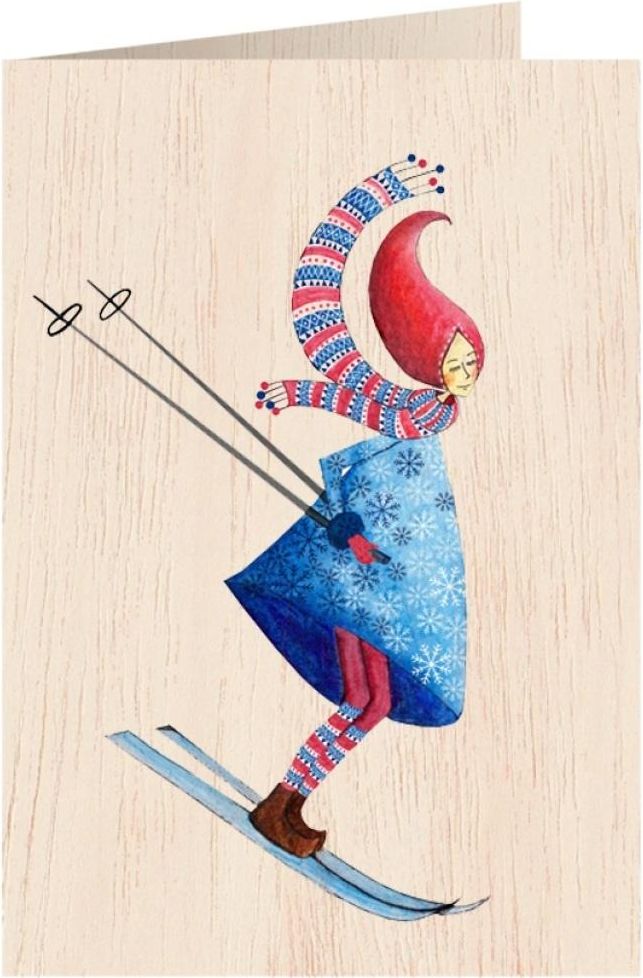 Cozywood Karnet drewniany C6 + koperta. Święta, Kobieta