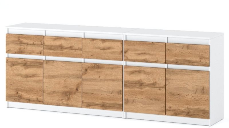 Komoda Do Sypialni 200cm 5 Szuflad Szafka Młodzieżowa Biała Mat Dąb Wotan