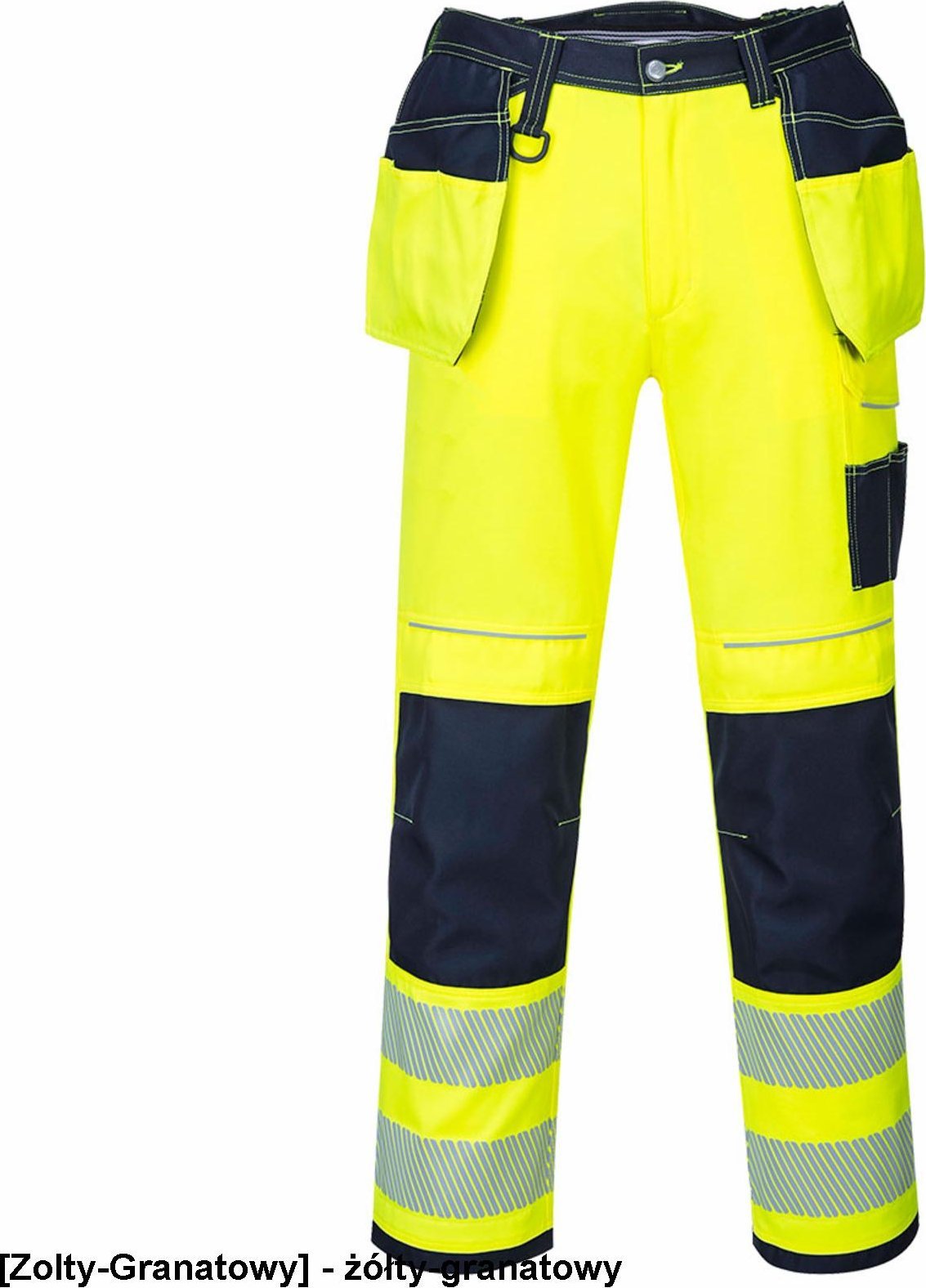 Portwest T501 - Spodnie ostrzegawcze PW3 z kaburami - żółty-granatowy 36