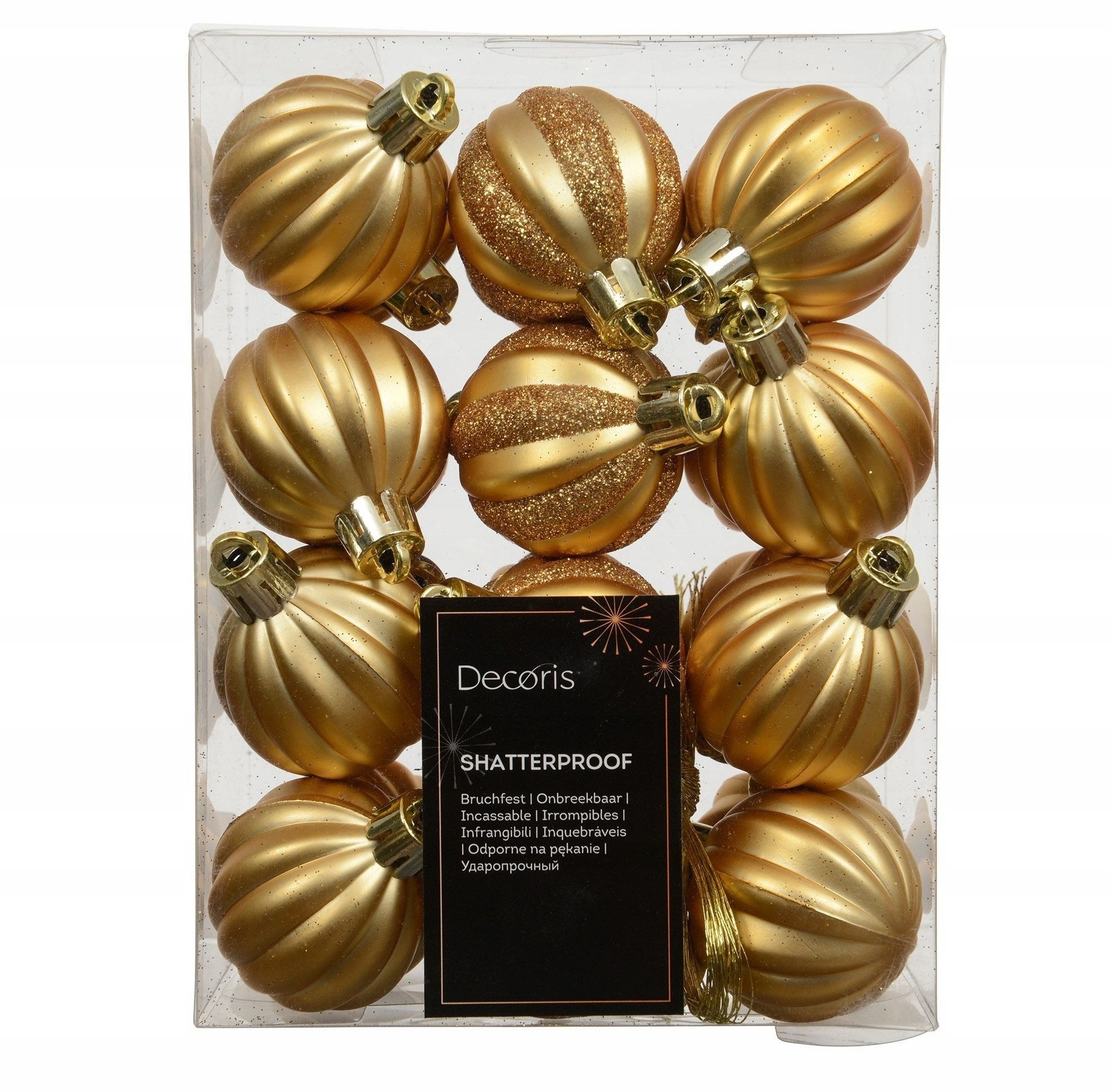 Kaemingk Zestaw 24 bombek choinkowych plastikowe 4cm złoty matowy brokatowy