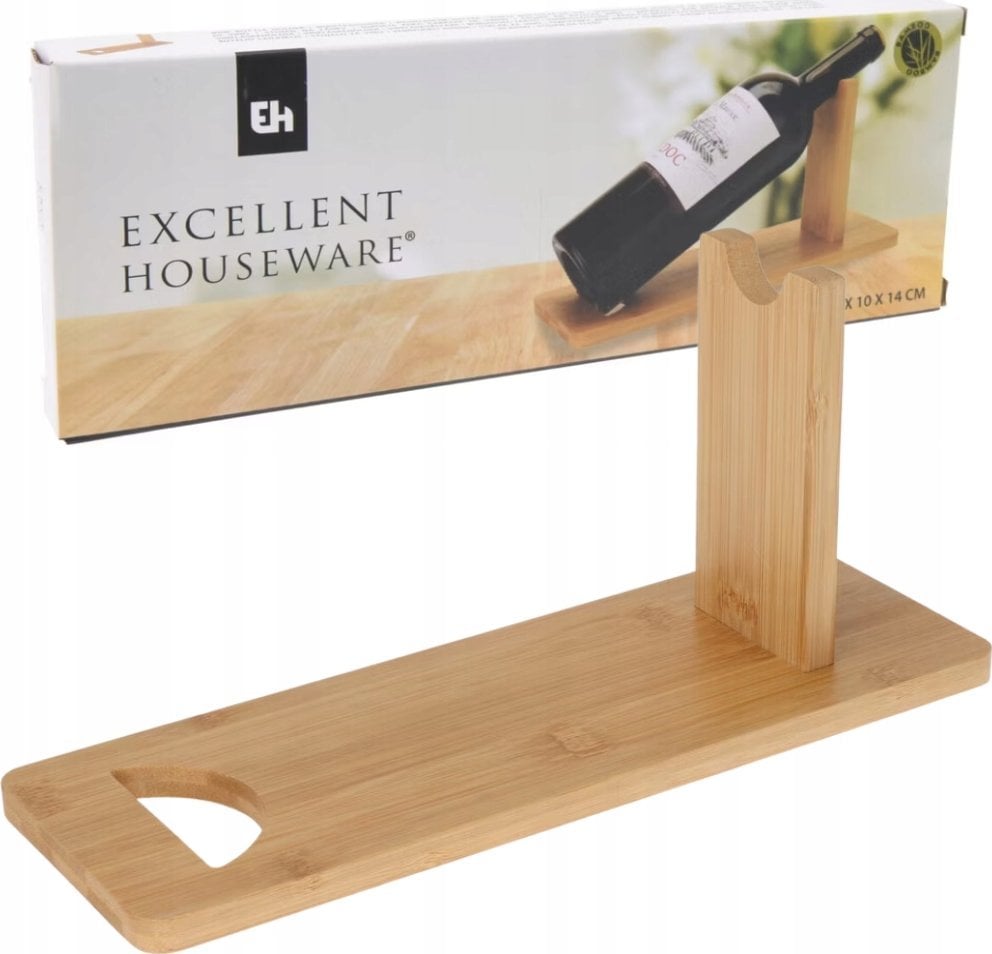 Excellent Houseware Stojak na wino drewniany, na jedną butelkę, 30 x 10,5 x 14 cm