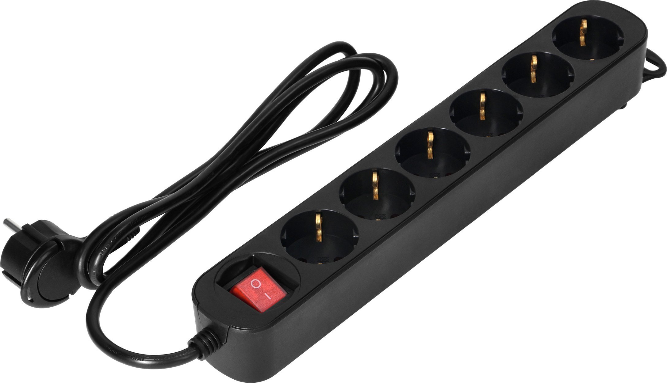 Orno Przedłużacz 6-krotny 2P+Z(Schuko), z wyłącznikiem, 1,5m H05VV-F 3x1,0mm2, Imax=10A, płaska wtyczka, czarny