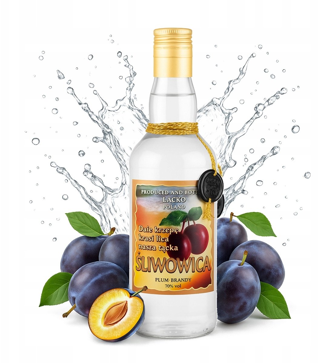 BUTELKA Szklana ŚLIWOWICA ZŁOTA Butelki Monopol 0,5l Zdobione Na Śliwowicę