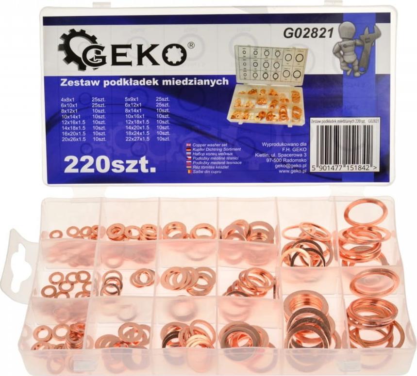 Geko ZESTAW PODKŁADEK MIEDZIANYCH 220 SZT.(20) G02821 GEKO