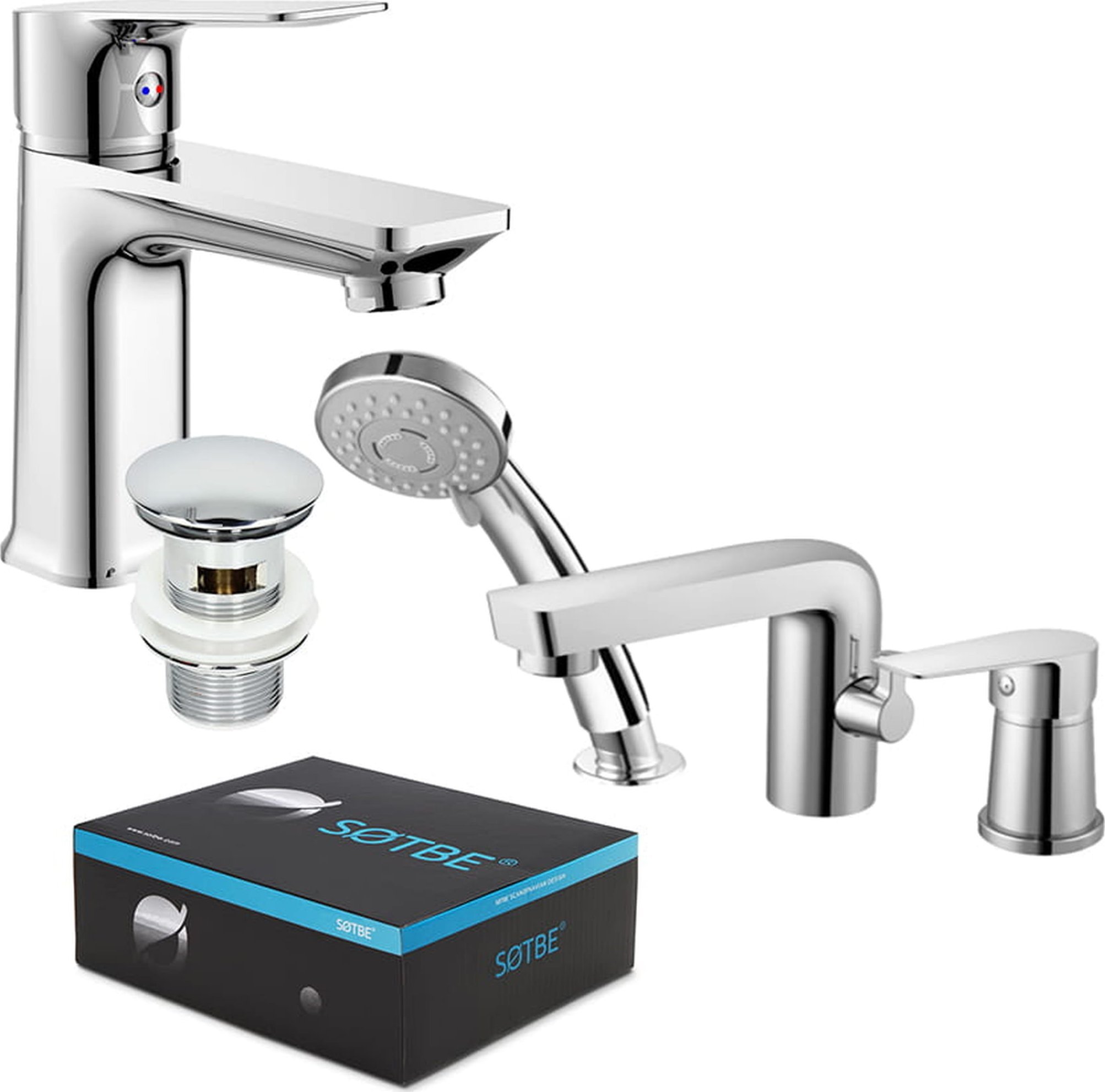 Bateria umywalkowa Sotbe SOTBE NEA bateria stojąca 3 otworowa nawannowa + bateria umywalkowa stojąca