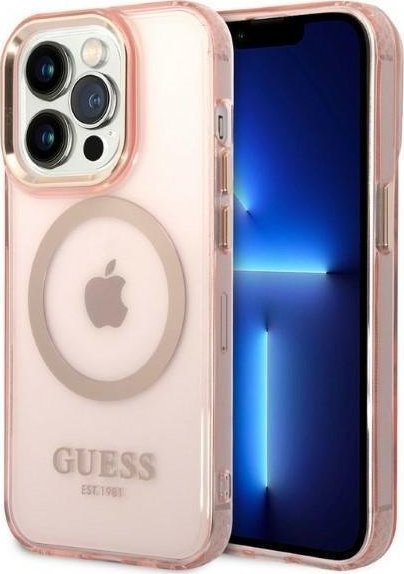 Guess Etui Guess GUHMP14LHTCMP Apple iPhone 14 Pro różowy/pink hard case Gold Outline Translucent MagSafe