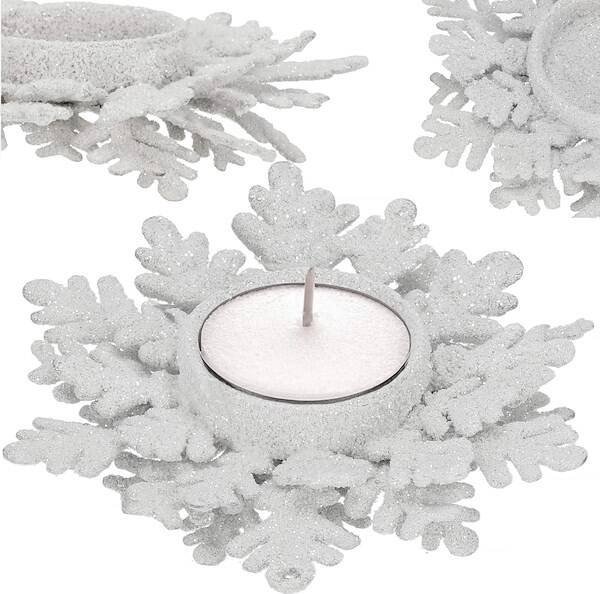 Springos Świecznik świąteczny postawka na świeczkę tealight brokatowa srebrna UNIWERSALNY