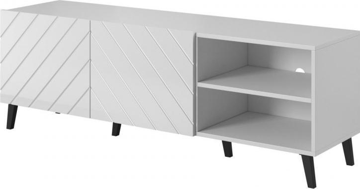 Cama Meble Szafka RTV ABETO 150x42x52 biały/biały połysk