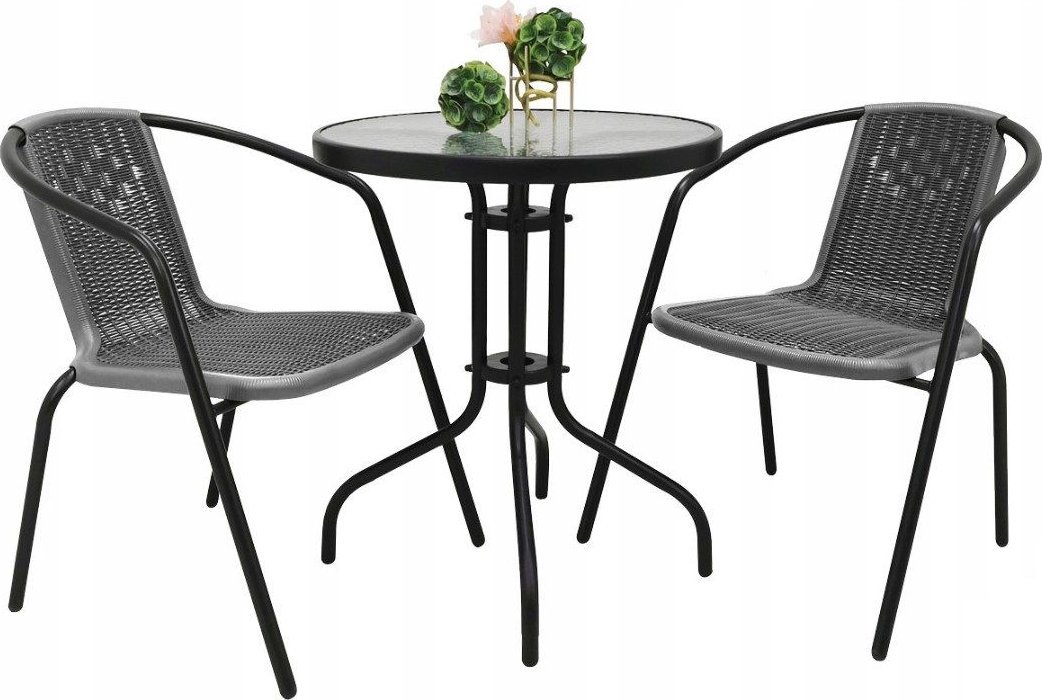 Zestaw ogrodowy kawowy na taras dla 2 osób stół fi60 i krzesła szary