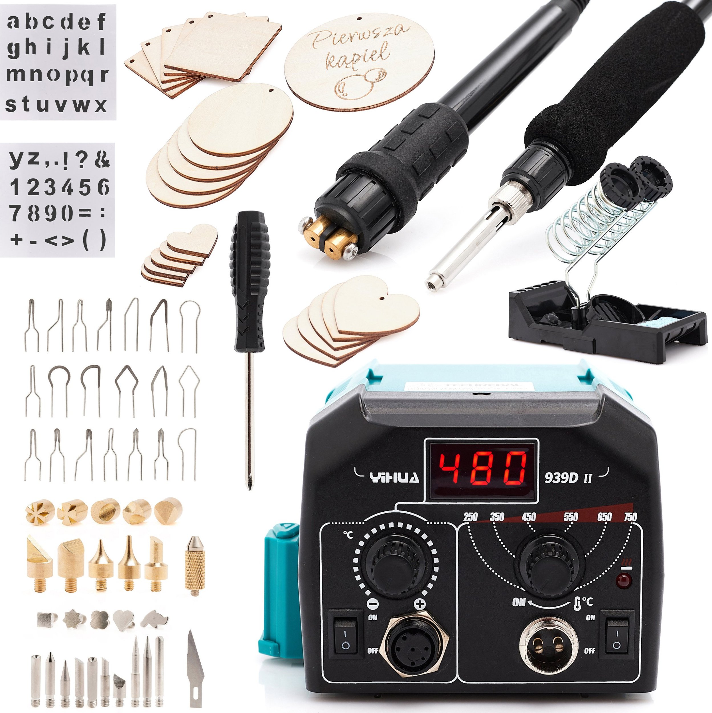 Lutownica Wypalarka do Drewna Skóry Pirograf Yihua 939D-II + 20x Sklejka