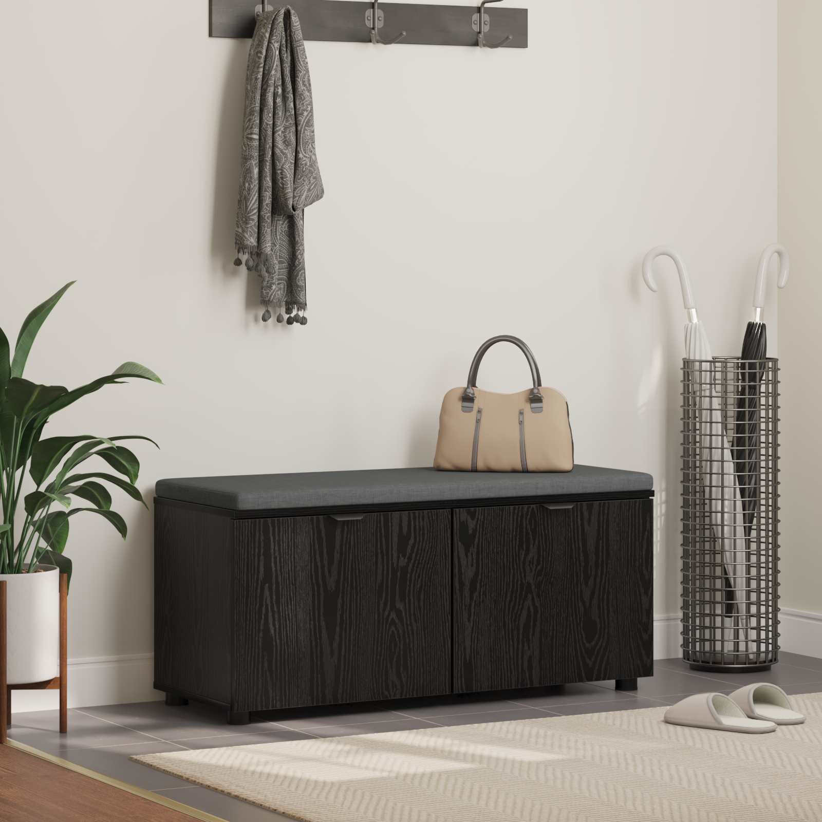 vidaXL Ławka w przedpokoju z poduszką Czarny Dąb 100 x 38 x 46 cm