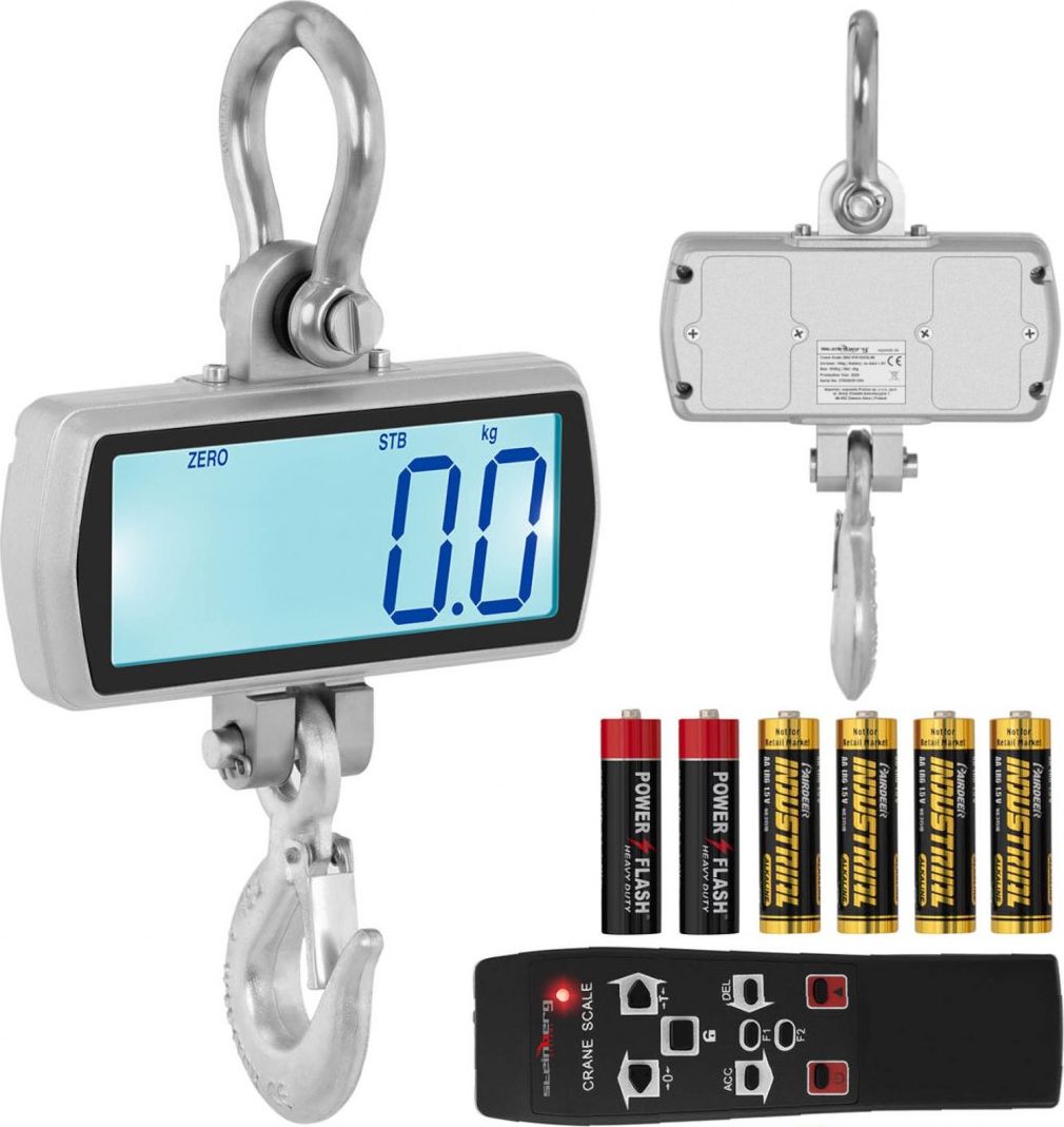 Steinberg Waga hakowa wisząca magazynowa z pilotem duży wyświetlacz LCD 500 / 0.1 kg Waga hakowa wisząca magazynowa z pilotem duży wyświetlacz LCD 500