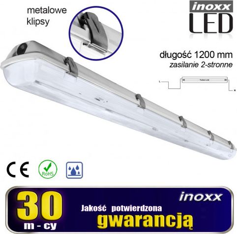 Nvox Oprawa hermetyczna przemysłowa ip65 led 1x120cm t8 g13 dwustronnie zasilana