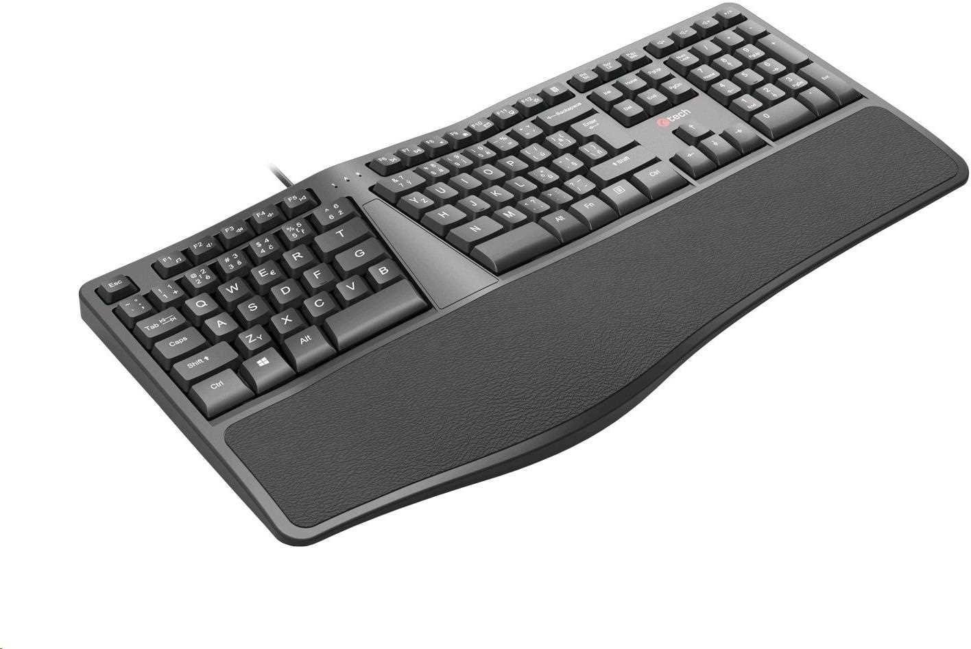 Klawiatura C-Tech C-TECH Klawiatura KB-113E USB, ERGO, czarny, CZ/SK
