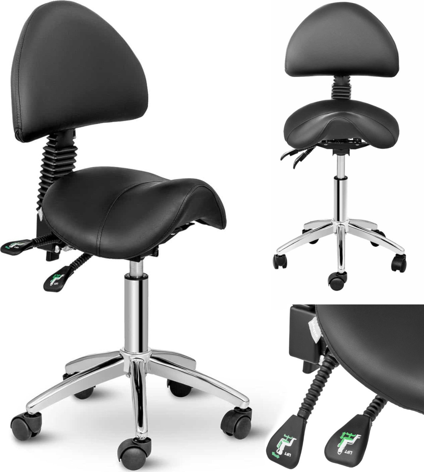 Physa Krzesło kosmetyczne siodłowe z oparciem obrotowe regulowane BERLIN - czarne Krzesło kosmetyczne siodłowe z oparciem obrotowe regulowane BERLIN -