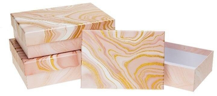 Pudełko prostokątne z kokardą 3szt marmur ROZETTE