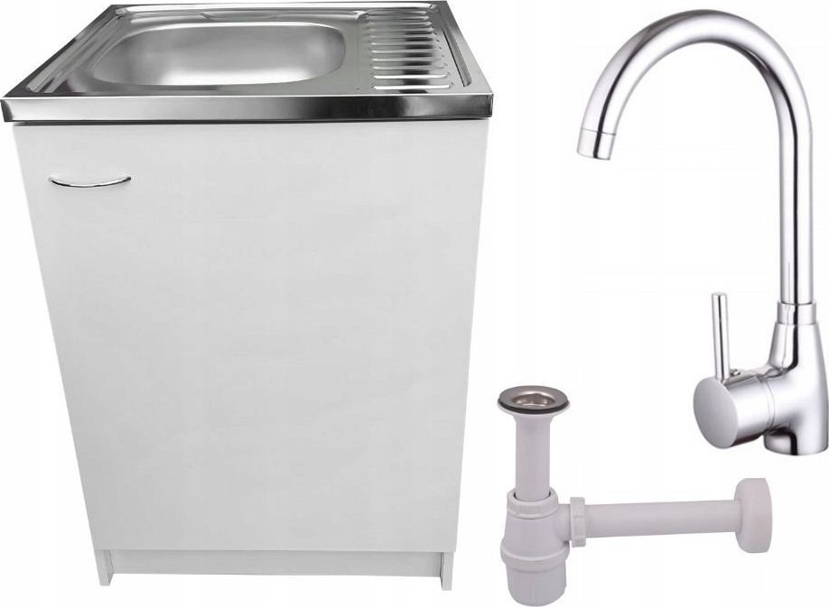 Stamar Szafka kuchenna 60 biała + zlew + bateria wysoka