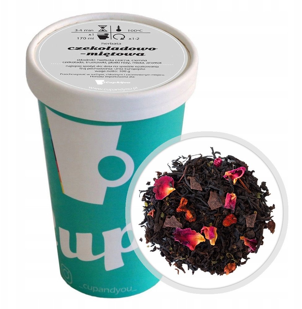 Herbata czarna CZEKOLADOWO MIĘTOWA sypana truskawki płatki róży mięta 100g - herbata liściasta sypana mieszanka napar susz